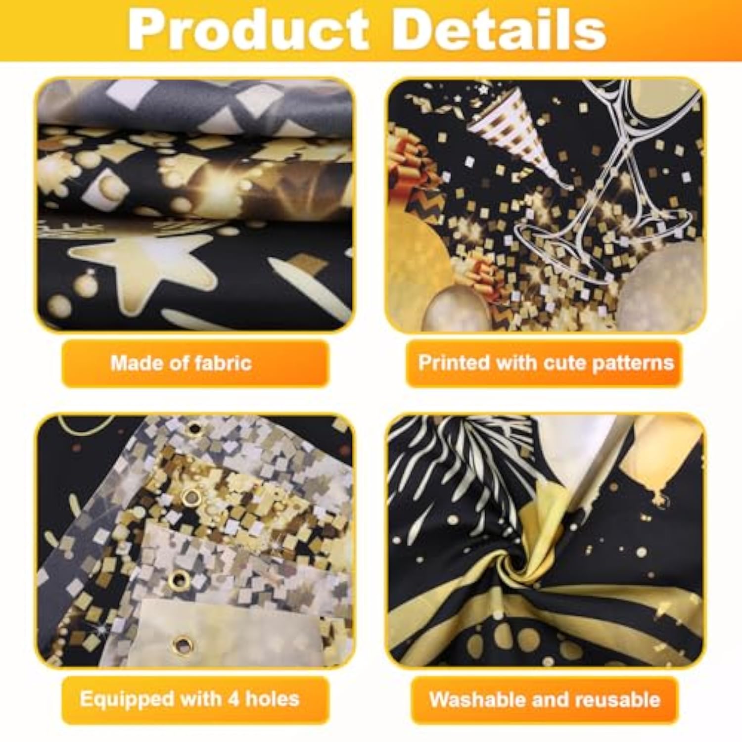 Happy New Year Door Cover 72x35 Inch Black Gold Balloon Firework Banner