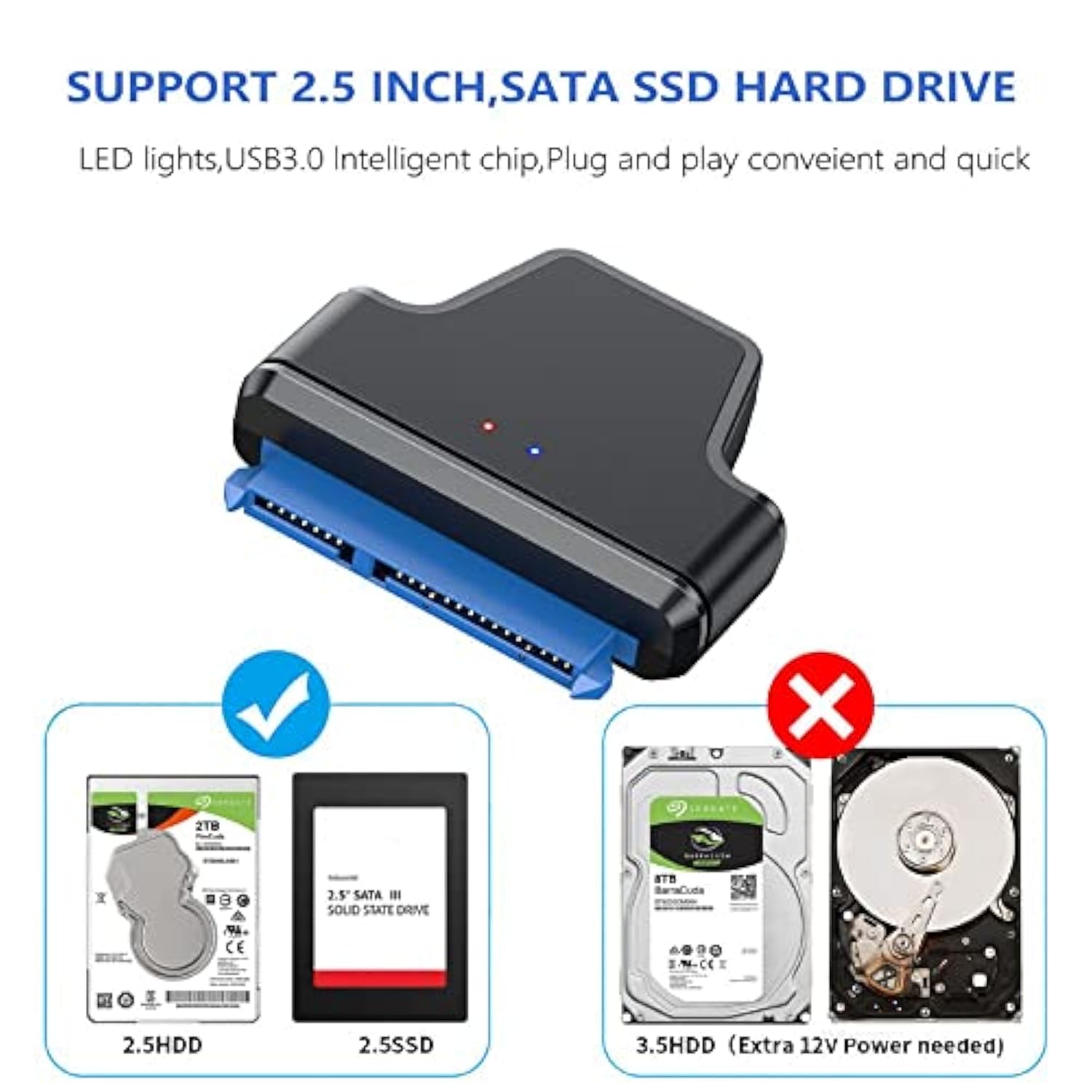 Cablecc 5Gbps Micro USB 3.0 to SATA 22Pin 7+15 Enclosure Adapter for 2.5" Hard