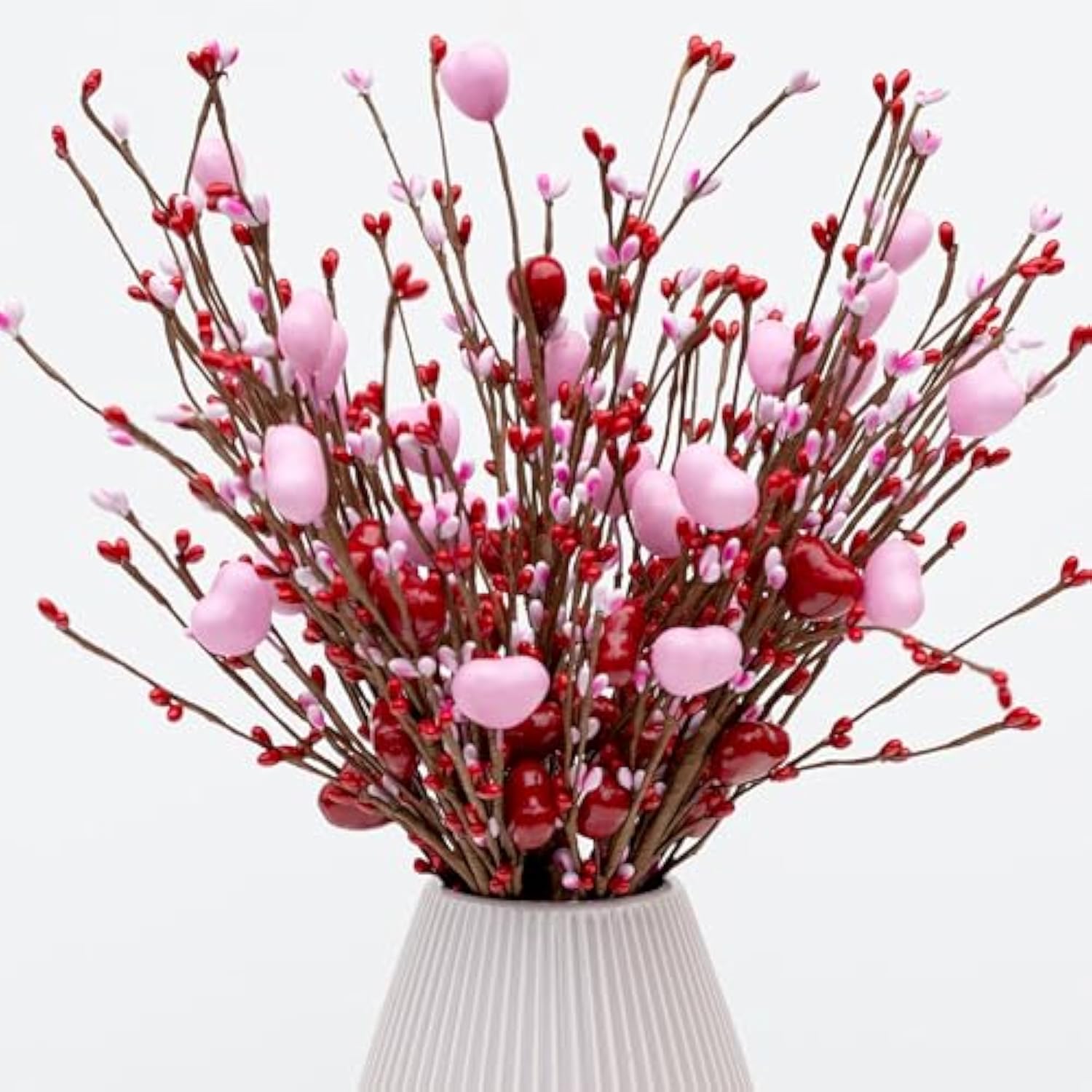 Valentines Day Decorations Floral Picks Stems - 8Pcs,16 Inch Artificial Red Berry Heart Shaped Branches Gift For Wedding Home Vase Decor
