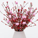 Valentines Day Decorations Floral Picks Stems - 8Pcs,16 Inch Artificial Red Berry Heart Shaped Branches Gift For Wedding Home Vase Decor