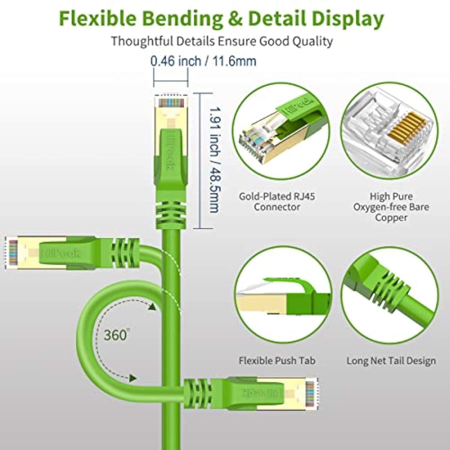 Cat8 Ethernet Cable, Indoor&Outdoor, Heavy Duty High Speed 26Awg Cat8 Network