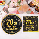 70Th Paper Party Plates And Napkins 50Pcs 9" Black Birthday Party Dessert Tableware Happy Birthday Decorations Party Supplies