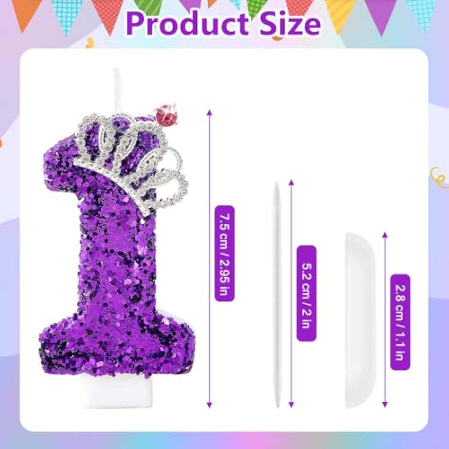 Purple Birthday Candle Crown Number 1 Candles 1St Cake Candle,Purple Birthday Cake Topper Cupcake Decorations Party Decor For Girls And Women Anniversary Celebrations Supplies Favors