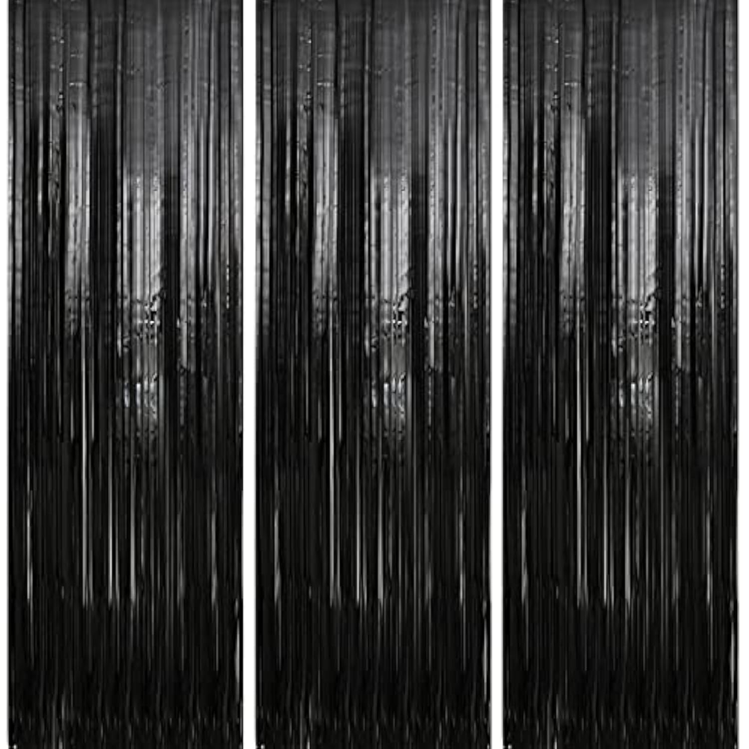 3 Pack 3.3 X 9.9 Ft Black Foil Fringe Backdrop Streamer Curtains, Birthday Party Decorations, Tinsel Curtain For Parties, Photo Booth Backdrops, Party Decor