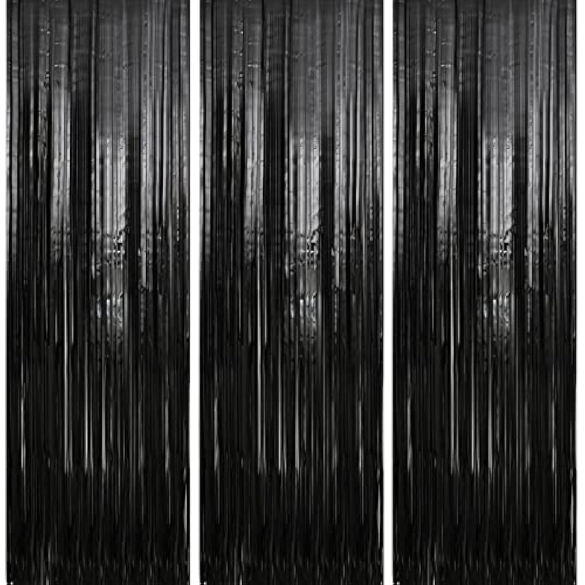 3 Pack 3.3 X 9.9 Ft Black Foil Fringe Backdrop Streamer Curtains, Birthday Party Decorations, Tinsel Curtain For Parties, Photo Booth Backdrops, Party Decor