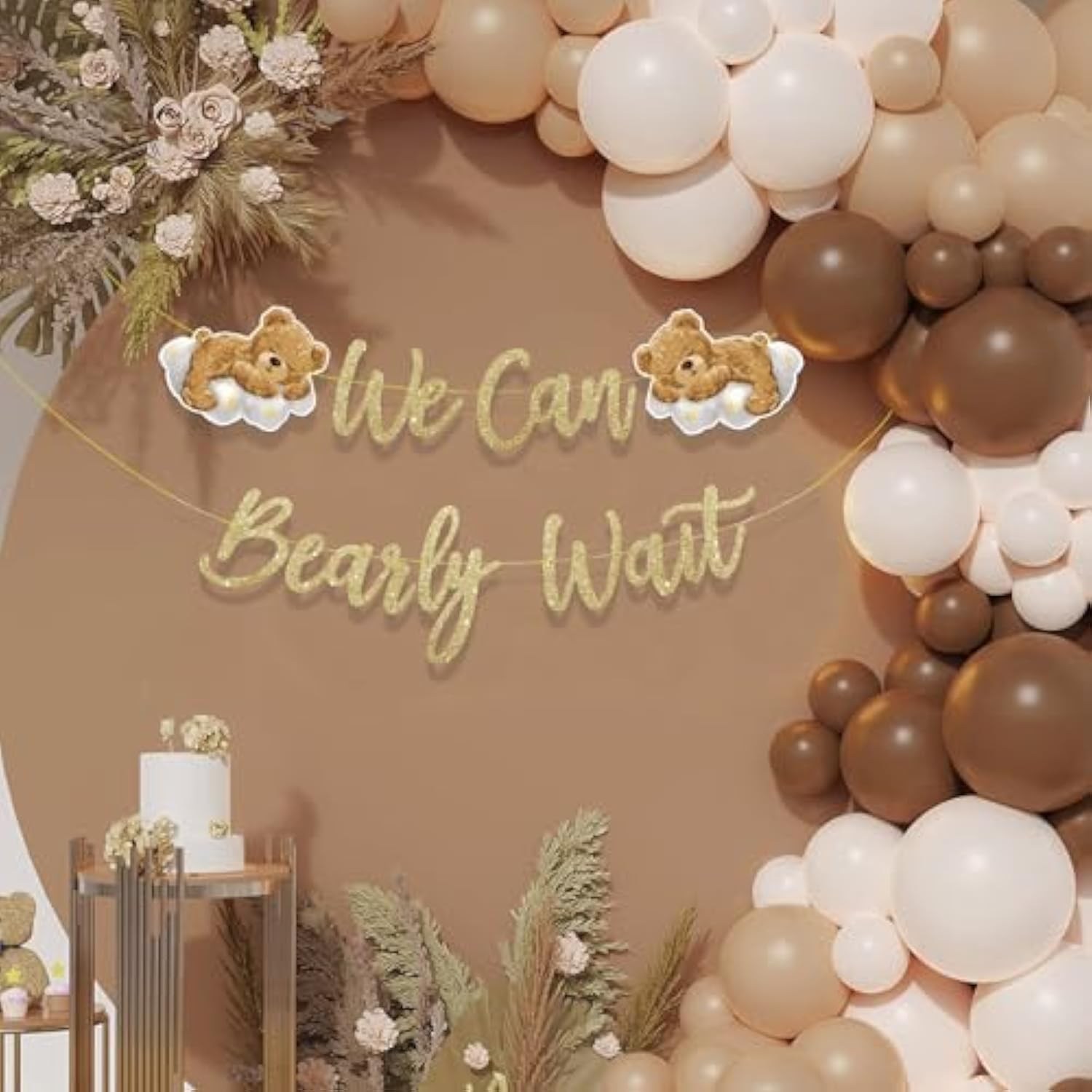 We Can Bearly Wait Banner Gold Glitter Bear Baby Shower Decorations
