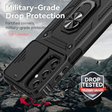 For Samsung Galaxy A15 5G Case With Slide Camera Cover Hd Screen Protector [Military Grade 16Ft. Drop Tested] Magnetic Ring Holder Kickstand Protective Phone Case For Galaxy A15 5G 2024, Black