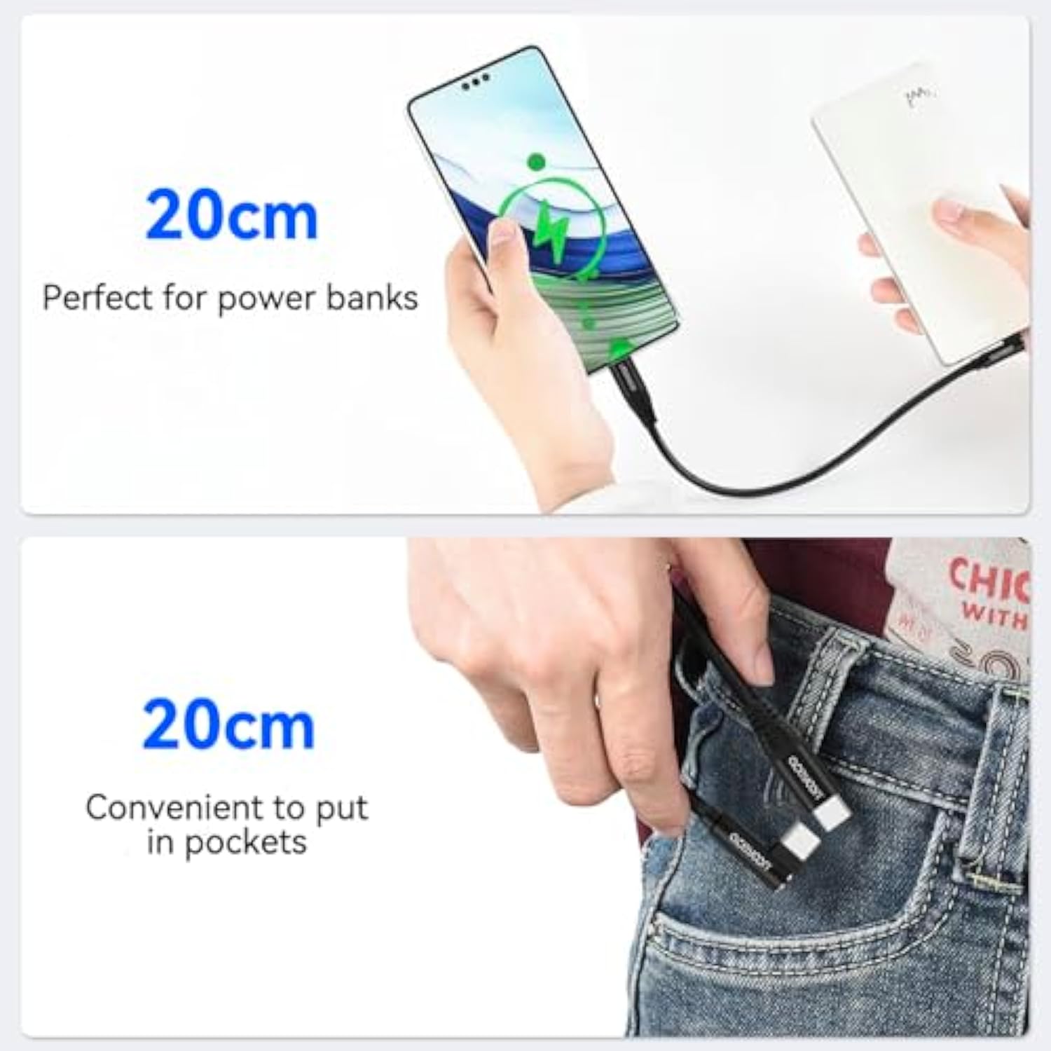 Usb C Cable Short 0.6Ft Right Angle, 3 Pack 100W Pd Type C Fast Charging Cord For Iphone 15 Plus/15 Pro Max, Macbook Pro, Ipad Pro, Samsung Galaxy S24 S23 S22 S21 Ultra