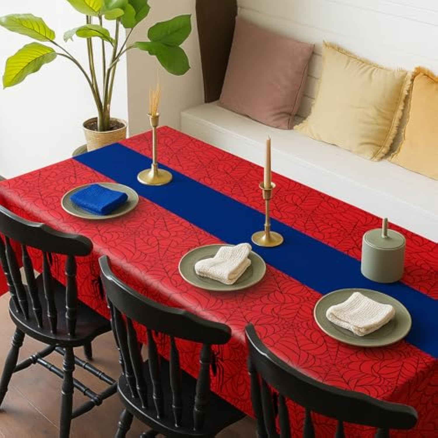 4Pcs 2In1 Spider Birthday Party Decorations Tablecloth, 54" X 108" Super Hero Table Cloth Disposable Rectangle Plastic Table Cover For Kids Baby Shower Wedding Party Supplies