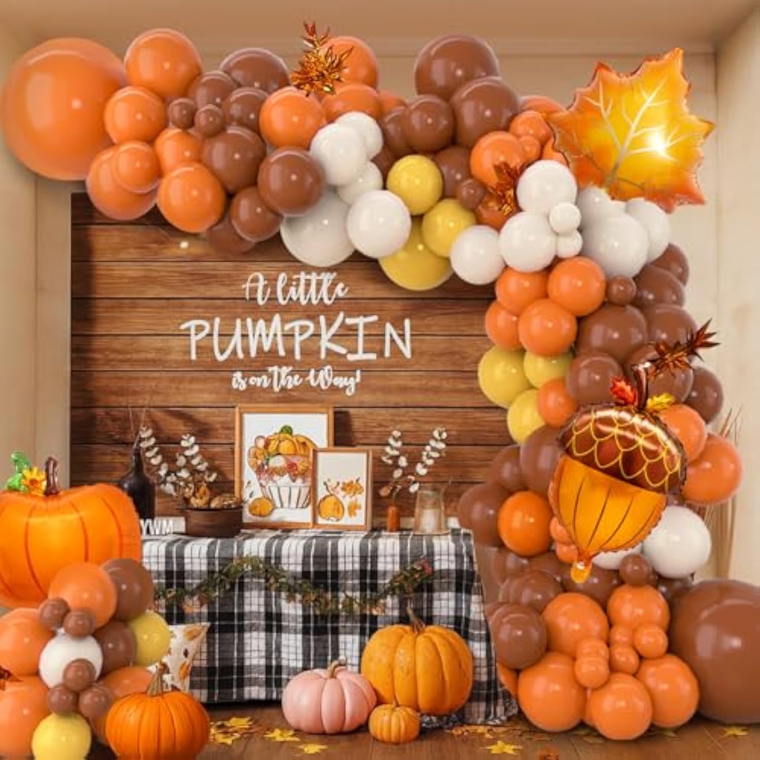 Pumpkin Fall Balloon Arch Kit with Orange Brown White Balloons for Thanksgiving Party