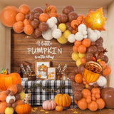 Pumpkin Fall Balloon Arch Kit with Orange Brown White Balloons for Thanksgiving Party