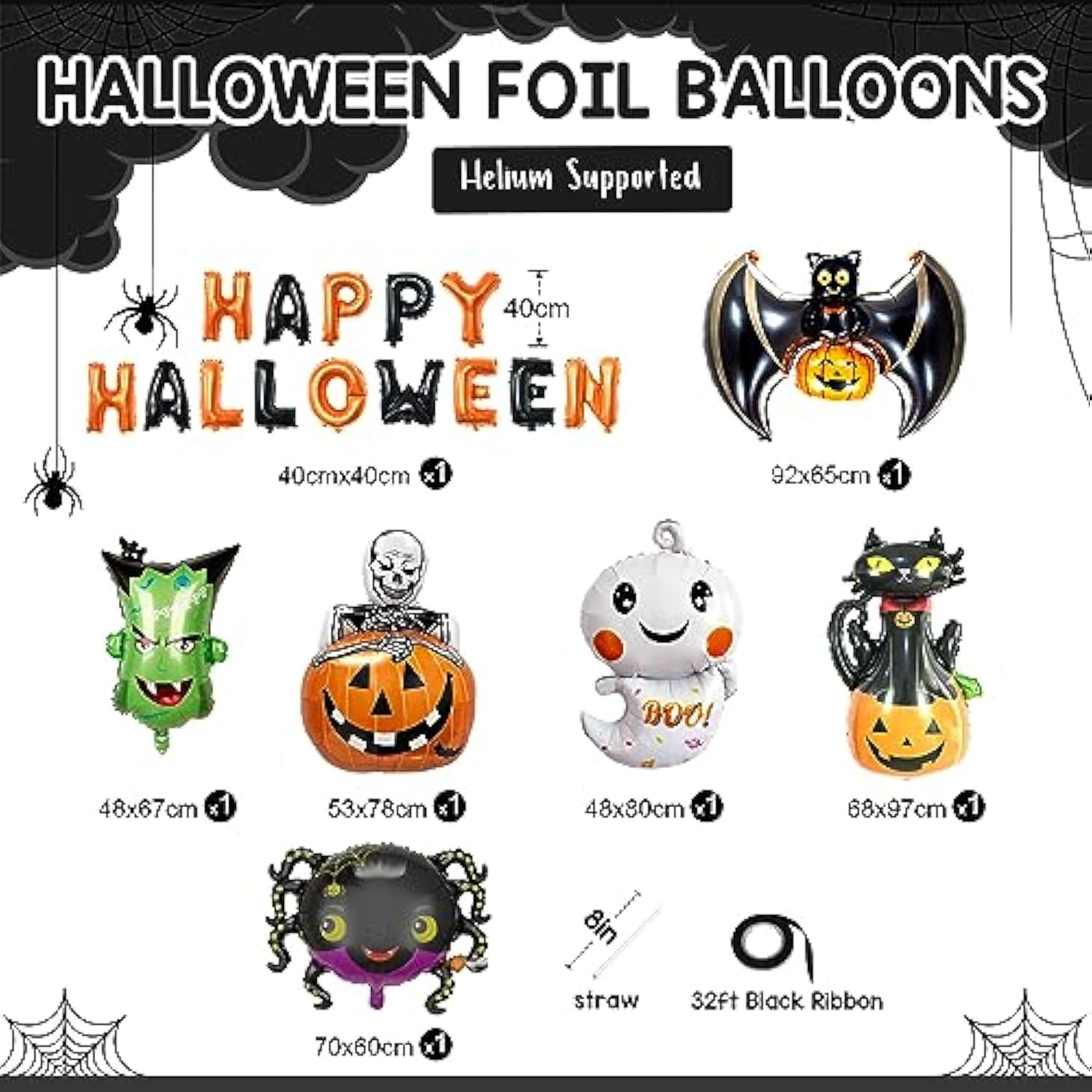 Happy Halloween Foil Balloons Spider Bat Cat Ghost Pumpkin Skull Mylar Party Decor
