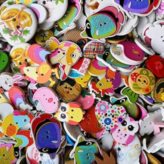 Assorted 100Pcs Mix Sizes Styles Colors Wood Buttons Craft Sewing Butt