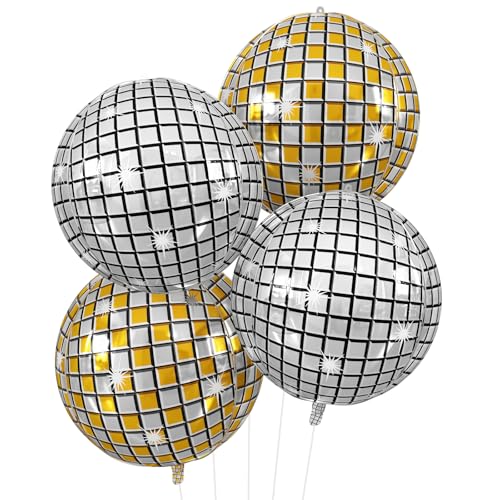 Disco Ball Balloons Gold Silver 4PC,Foil Disco Balloons 22 Inch