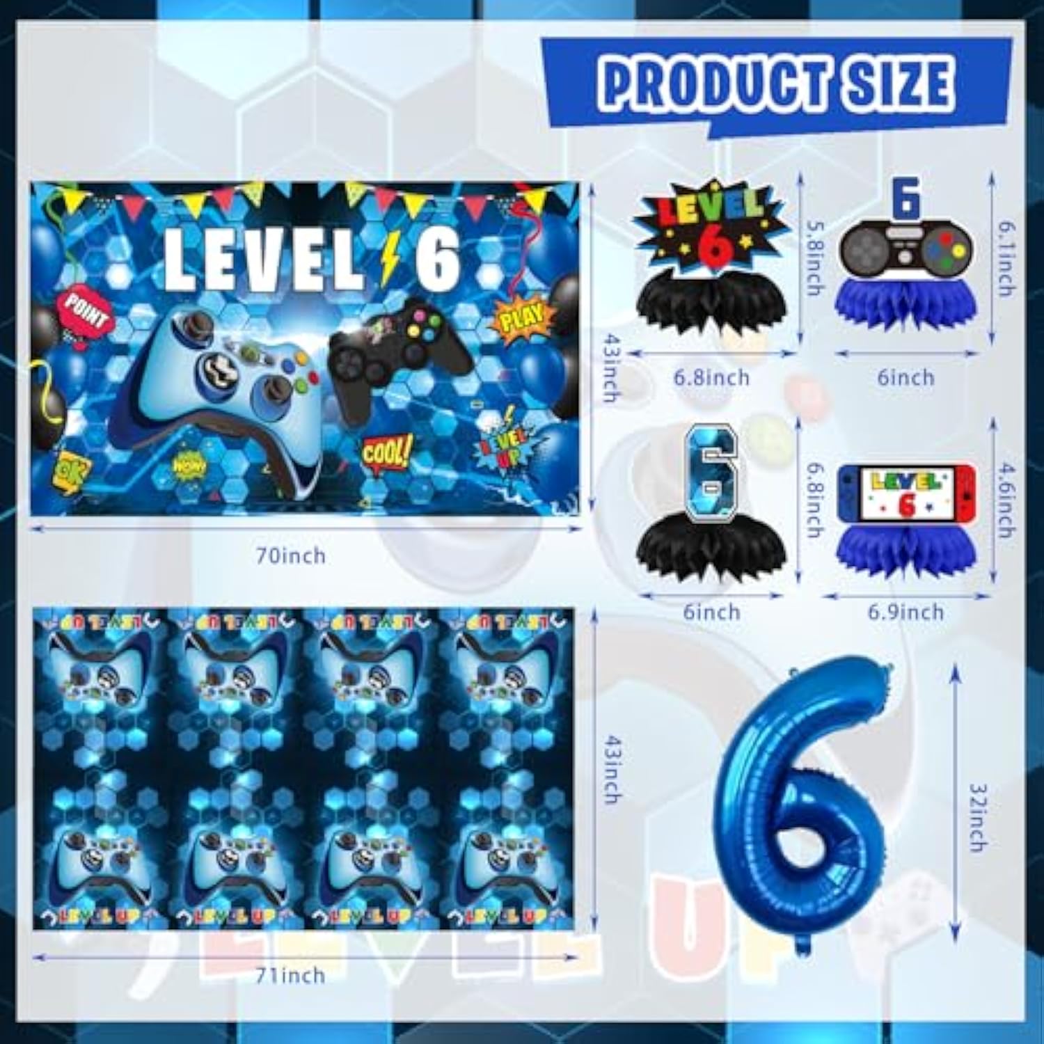 149Pcs 6th Birthday Decorations Video Game Theme for Boys with Banners, Balloons & More