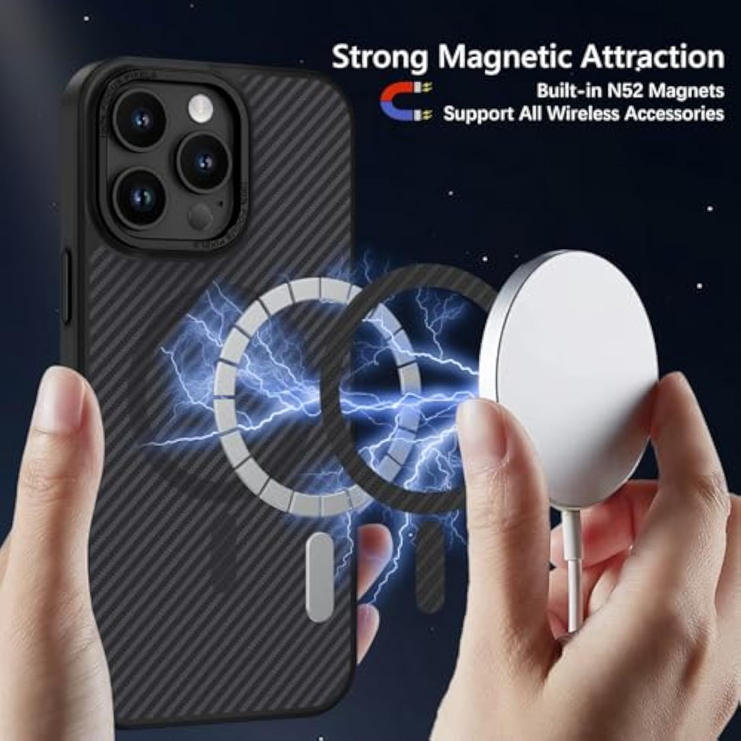 For Iphone 16 Pro Case With Carbon Fiber Texture Design [Compatible With Magsafe] Matte Back Anti-Scratch Slim Shockproof Phone Cover For Iphone 16 Pro 6.3 Inch-Black