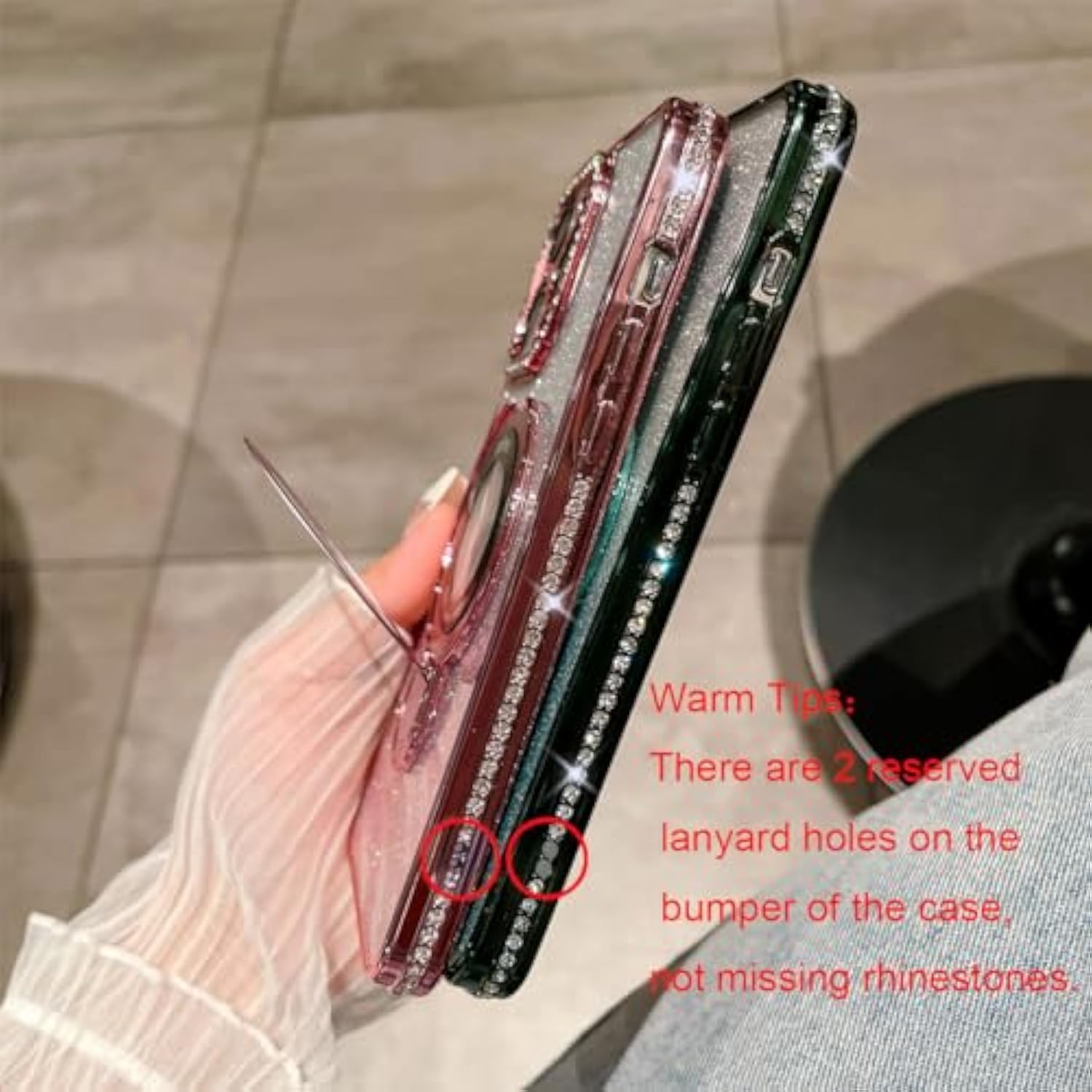 Magnetic Ring Stand Glitter Case For Iphone 15 Pro Max, (Compatible With Magsafe) Luxury Bling Diamond Rhinestones Cover With Camera Lens Protector For Women Girls,Pink