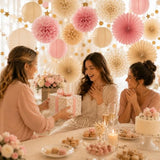 Boho Paper Party Decorations, Blush Pink Champagne Gold Elegant Party Decor
