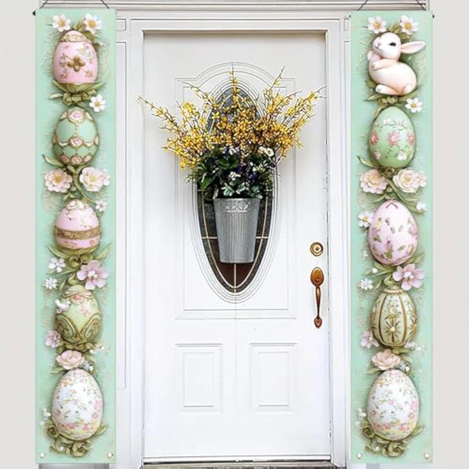 Welcome Easter Egg Porch Sign Banner 2Pcs Happy Easter Door Banner Decoration Bunny Easter Front Door Welcome Sign Hanging Banner For Spring Easter Party Supplies 78X12 Inch