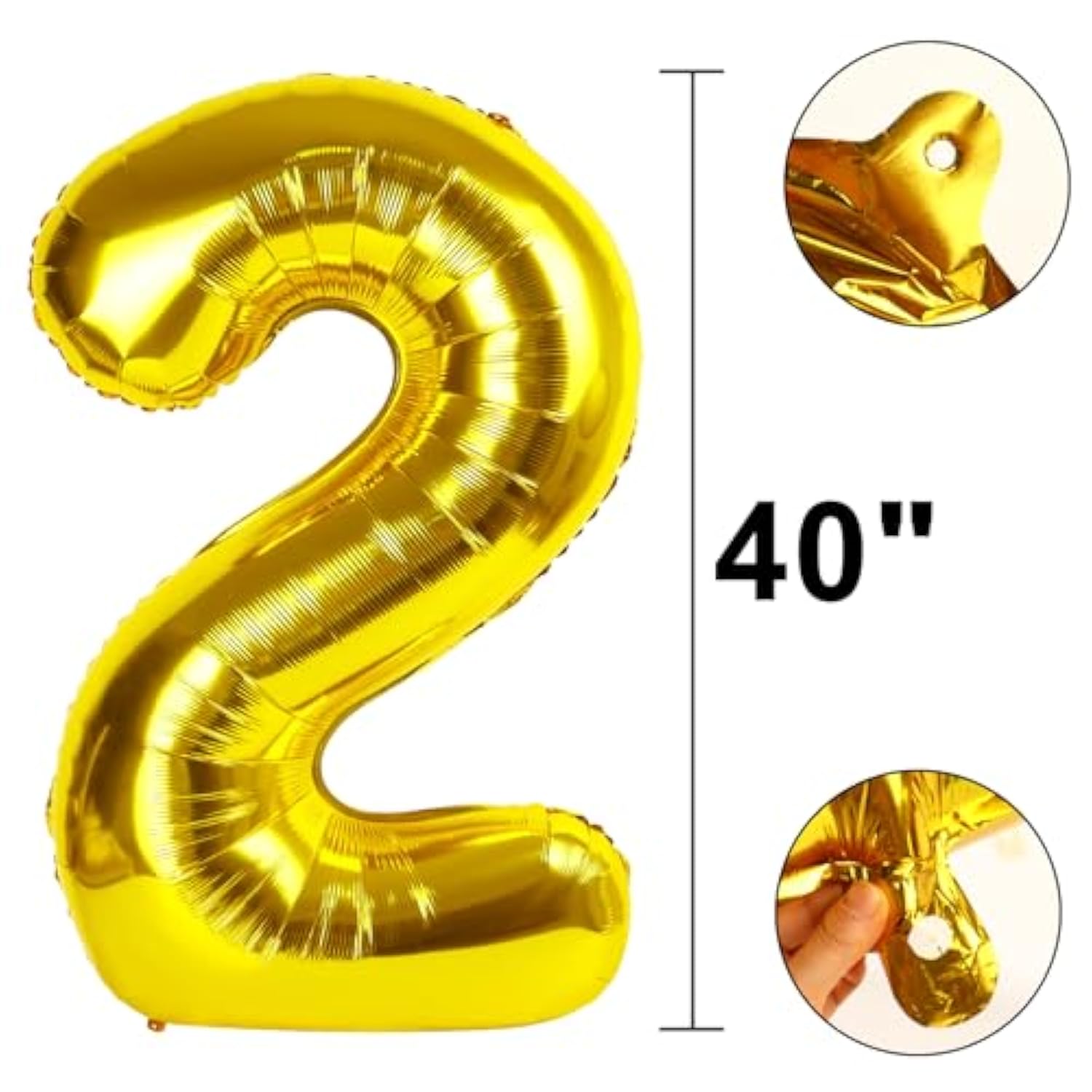 40 Inch Gold Balloon Number 2 Giant Two Balloon Number Birthday Decorations, 2Nd 12 20 21St Party Celebration Decorations Digital Balloon Wedding Anniversary Party Supplies