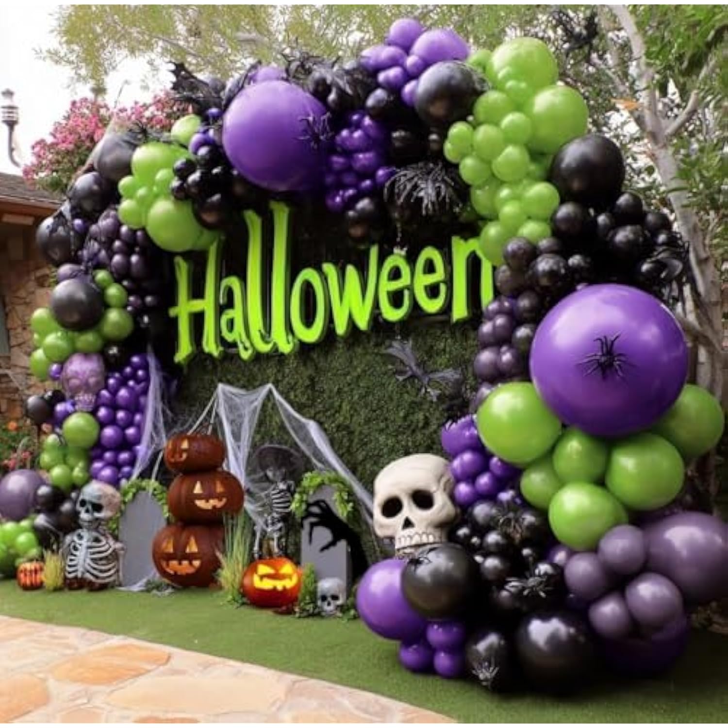 Black Purple Green Balloons Arch Kit Double Stuffed Halloween Gothic Vampire Party Decor