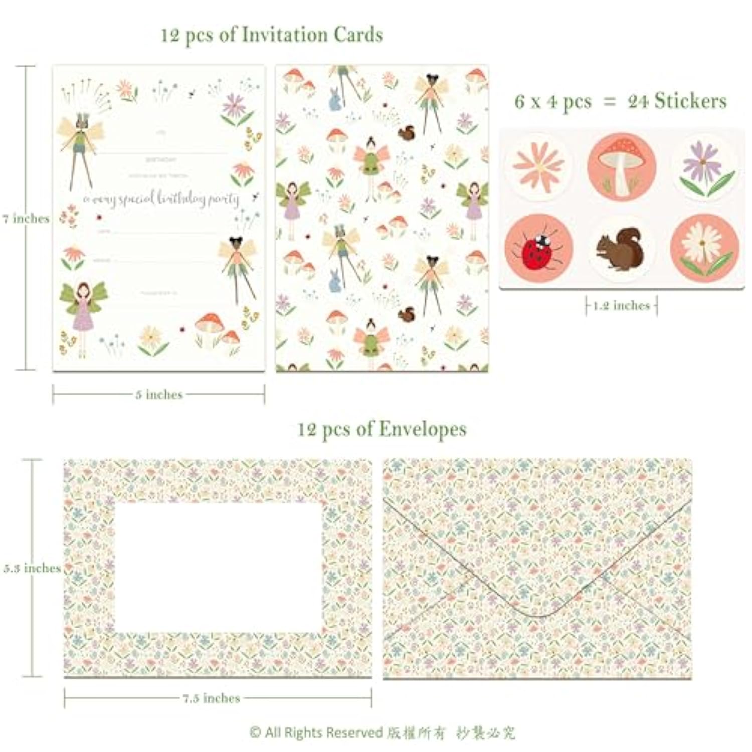 Pastel Woodland Fairy Theme Invitation Card Envelope Stickers Girls Enchanted Party Decorations Forest Garland Theme Birthday Invites For Kids Fairy Birthday Invitation 36Pcs