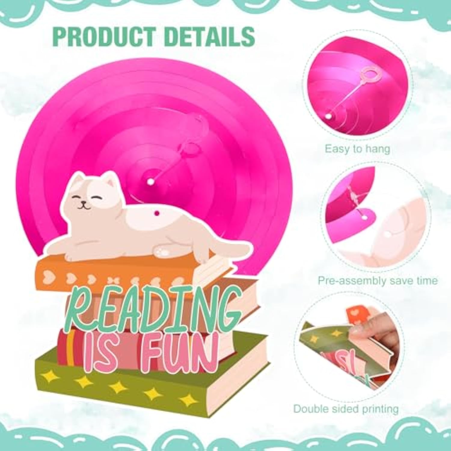 22 Pcs Books Hanging Swirls Decorations Reading Party Garlands Banner Ceiling Book Themed Wall Ornament For Birthday Baby Shower Library School Club Celebrating Events Supplies Decor