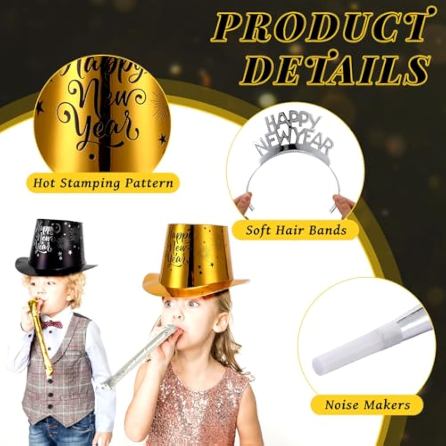208Pcs 2026 New Year Eve Party Supplies Hats Headbands Tiaras Horns Noisemakers