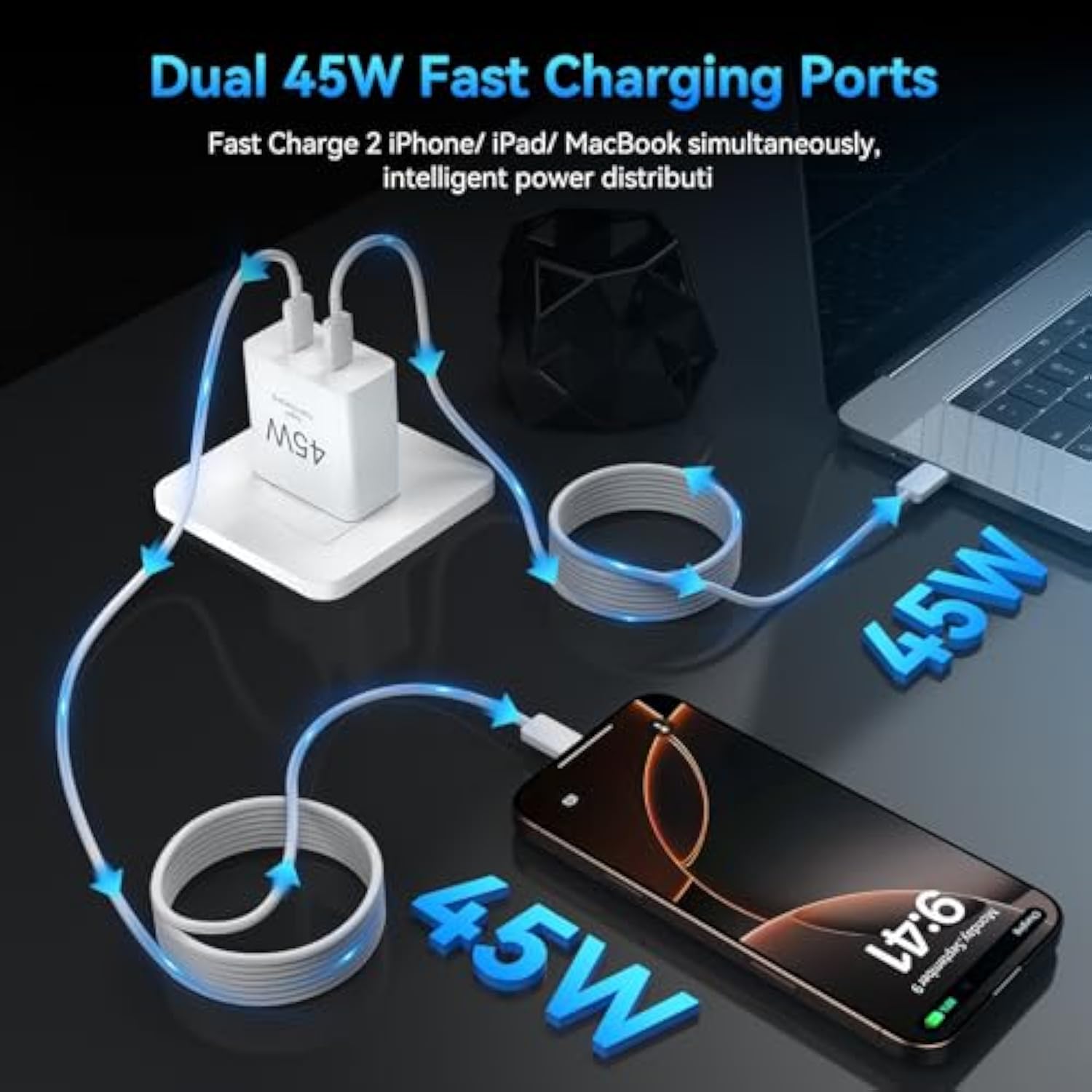 Iphone 16 Pro Max Charger Fast Charging, 45W Dual Usb C Fast Charger Block With 10Ft Usbc Charging Cable Cord For Iphone 16/16 Pro/16 Pro Max/16 Plus/15/15 Pro Max/15Pro/Plus/S25