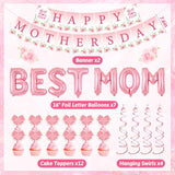 Happy Mother's Day Decorations, Happy Mothers Day Banner With Best Mom Balloons, Hanging Swirls, Happy Mothers Day Decor for Women Decoration
