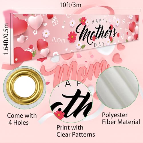 Happy Mother's Day Banner Decorations Set Large Mothers Day Banner with 18Pcs Best Mom Ever Balloons for Mothers Days Indoor Outdoor Welcome Home Yard Fence Sign Party Supplies Decorations