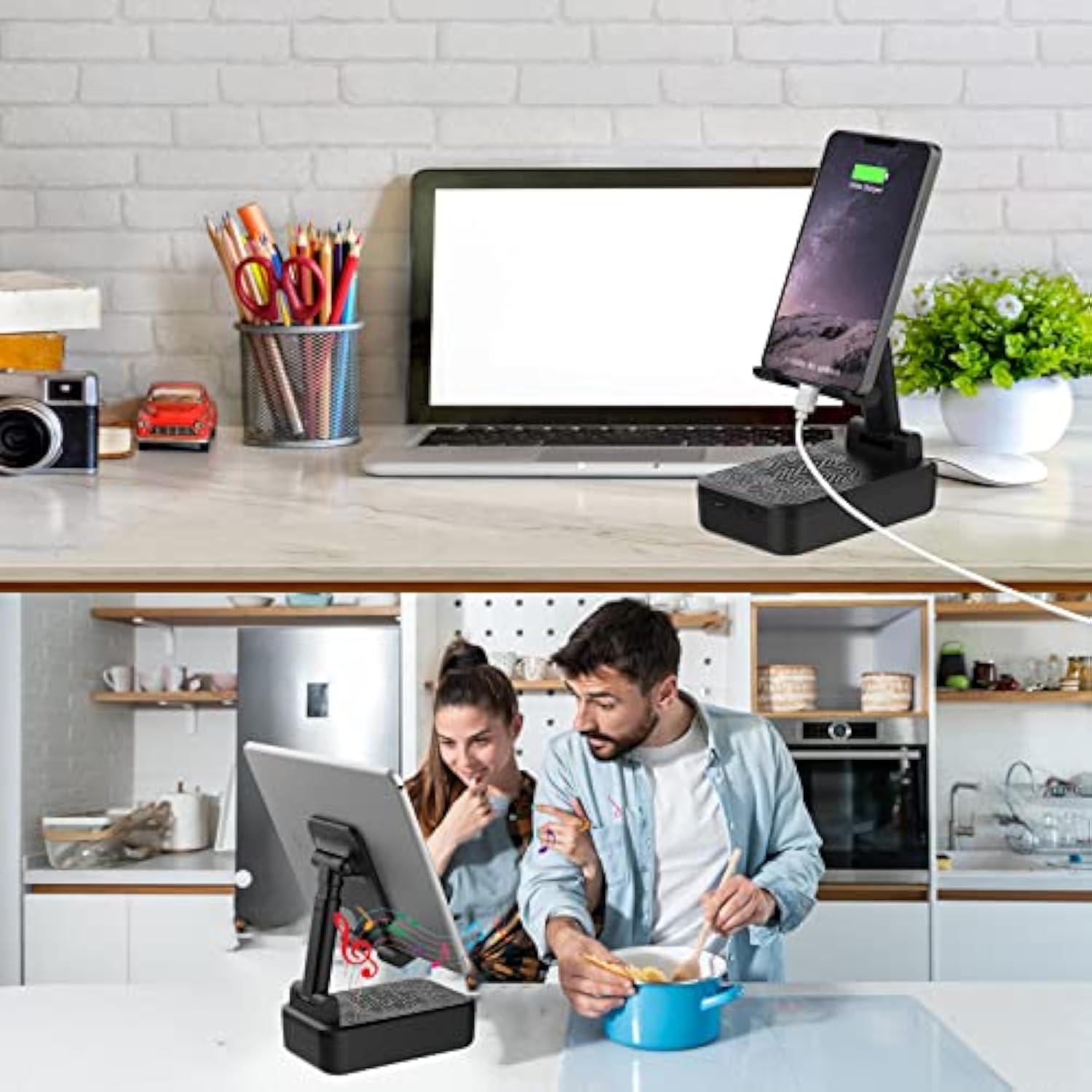 Cell Phone Stand With Wireless Bluetooth Speaker, Hd Surround Sound Bluetooth Speaker For Home Kitchen And Outdoors Compatible With Mobile Phone, Tablets, Gifts For Men Women