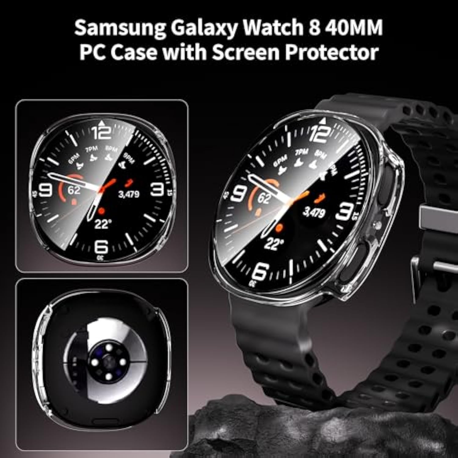 2-Pack Case With Tempered Glass Screen Protector For Samsung Galaxy Watch 8 40Mm, Ultra-Thin Full Protective Hard Pc Cover, Built-In Scale Bumper For Galaxy Watch 8 40Mm, Clear+ Clear