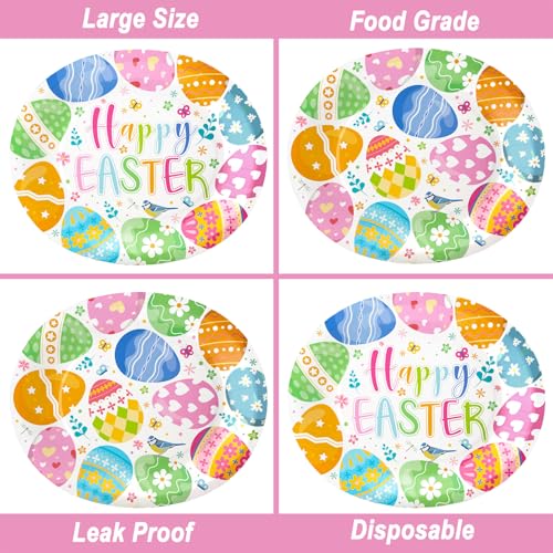 100Pcs Easter Oval Paper Plates and Napkins Set, 10" x 12" Large Disposable Party Plates and 6.5'' Napkins for Easter Party Supplies