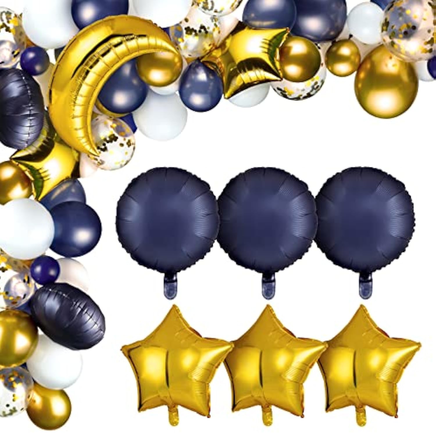 110 Pcs Sky Night Moon Star Theme Navy Balloons Garland Kit Blue And W