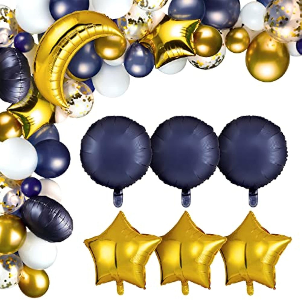 110 Pcs Sky Night Moon Star Theme Navy Balloons Garland Kit Blue And W