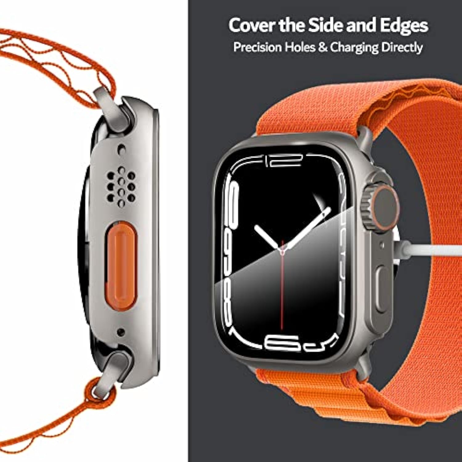Compatible For Watch Series 7/8/9 45Mm Hard Case With Tempered Glass Screen Protector, Unique Design Hard Pc Cover, Bumper Full Coverage Accessories For Iwatch 7/8 45Mm