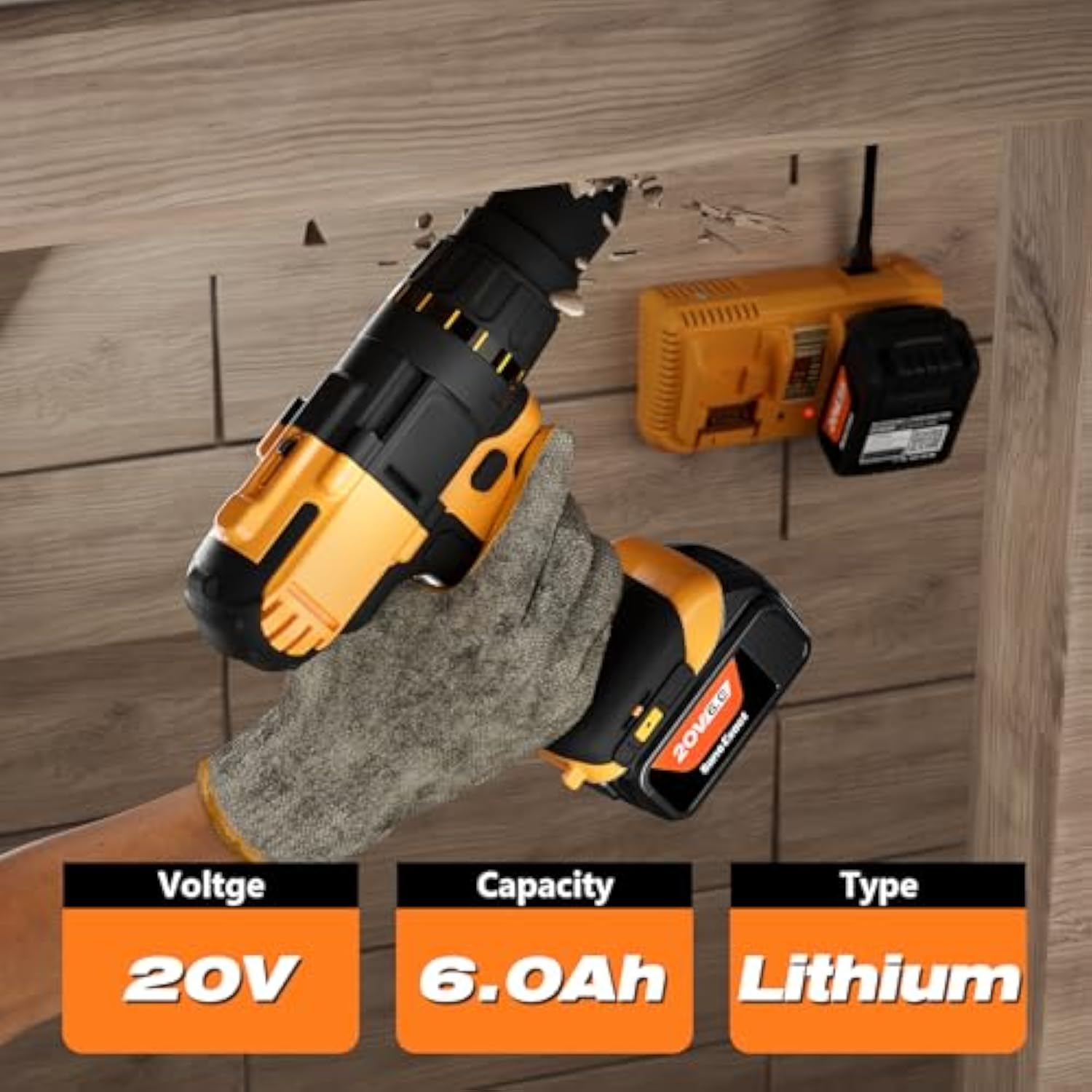 2 Pack 20V 6.0Ah Batteries For Dewalt 20V Max Battery And 2-Ports For Dewalt Battery Charger Replacement Charging Combo Kit Compatible With Oem 20V Batteries And Power Tools