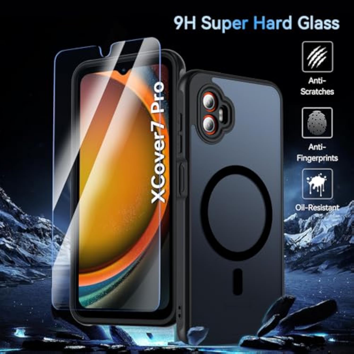 For Samsung Galaxy Xcover 7 Pro Case, Magnetic With Screen Protector, [Military Grade Protection] Matt Shockproof Protective Phone Case For Samsung Galaxy Xcover 7 Pro,Black