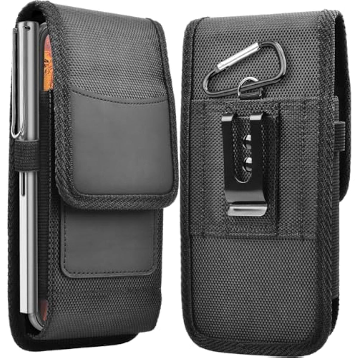 Phone Holster For Samsung Galaxy S25 Ultra S24 Plus S23 S22 S21 Fe S20 Note 20 A35 A16 A23 A15 A51 A71, Moto G Stylus 5G Nylon Cell Phone Belt Clip Holster Carrying Pouch W Card Holder,Black