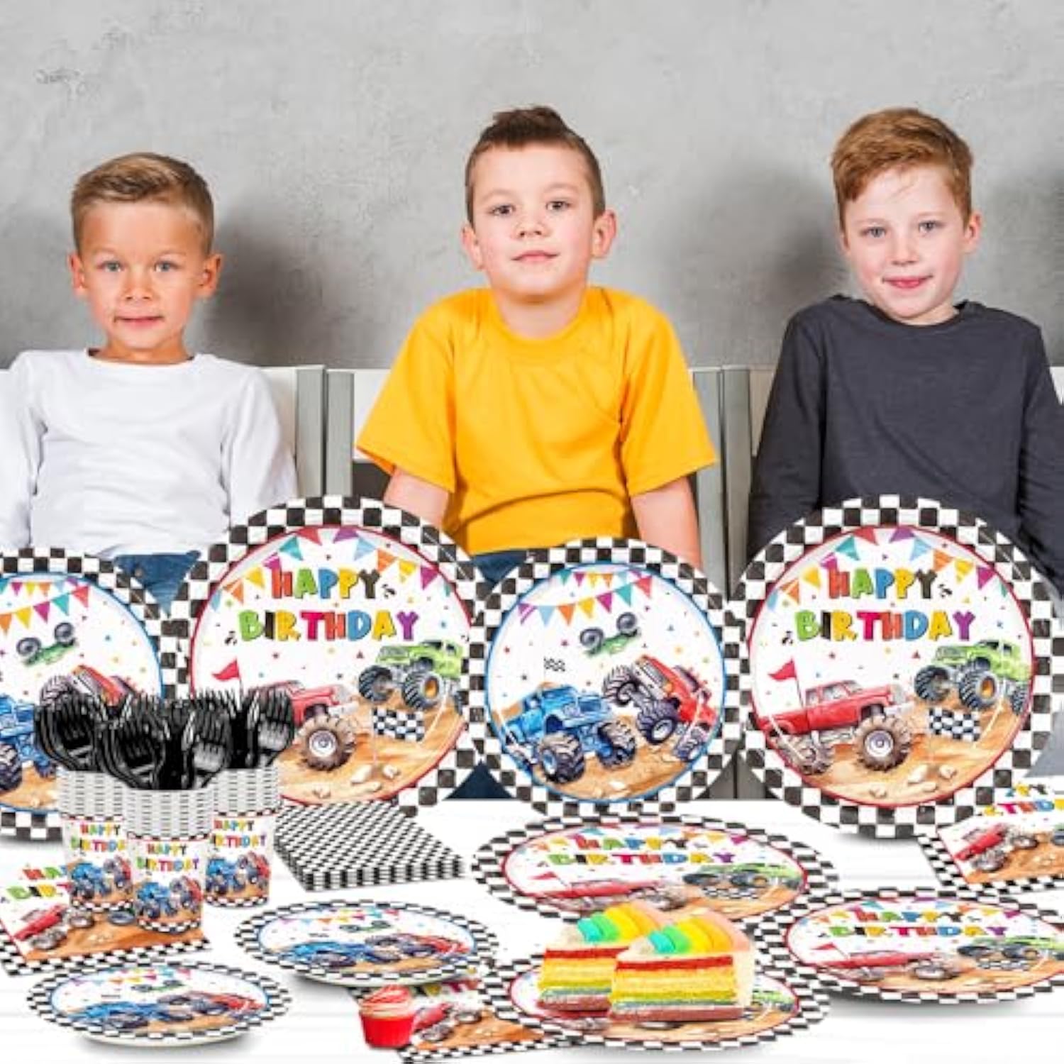 144Pcs Monster Truck Birthday Party Decorations Plates Napkins Disposable Truck Paper Cups Monster Truck Party Supplies Tableware Set For Kids Boys Birthday Decor Serve 24 Guests