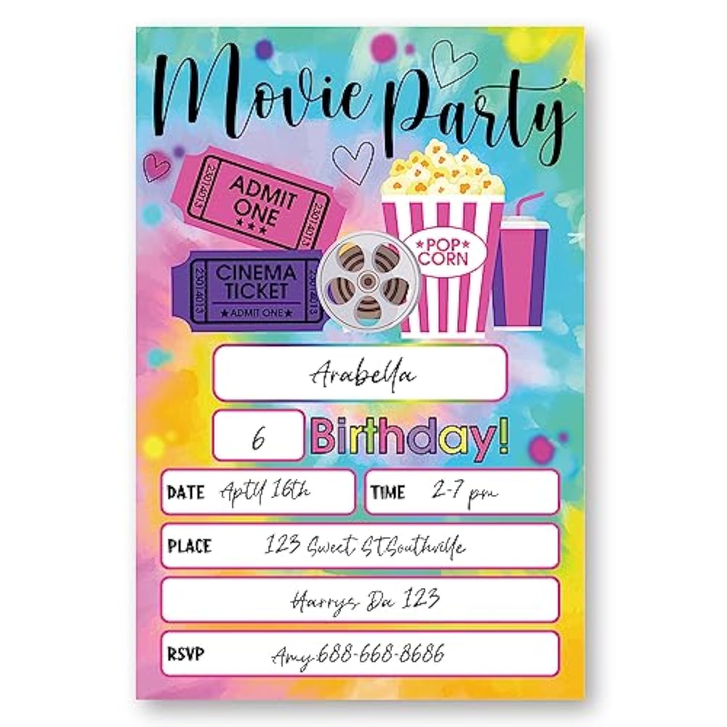 Movie Birthday Decorations, Movie Party Celebration, Movie Night Invitations For Birthday. (088)