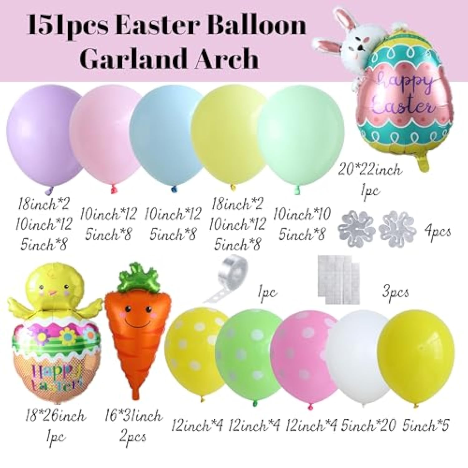 Easter Balloon Garland Arch Kit,151Pcs Pastel Balloon Arch With Bunny Carrot Chick Egg Foil Balloons For Easter Party Supplies Spring Baby Shower Decorations