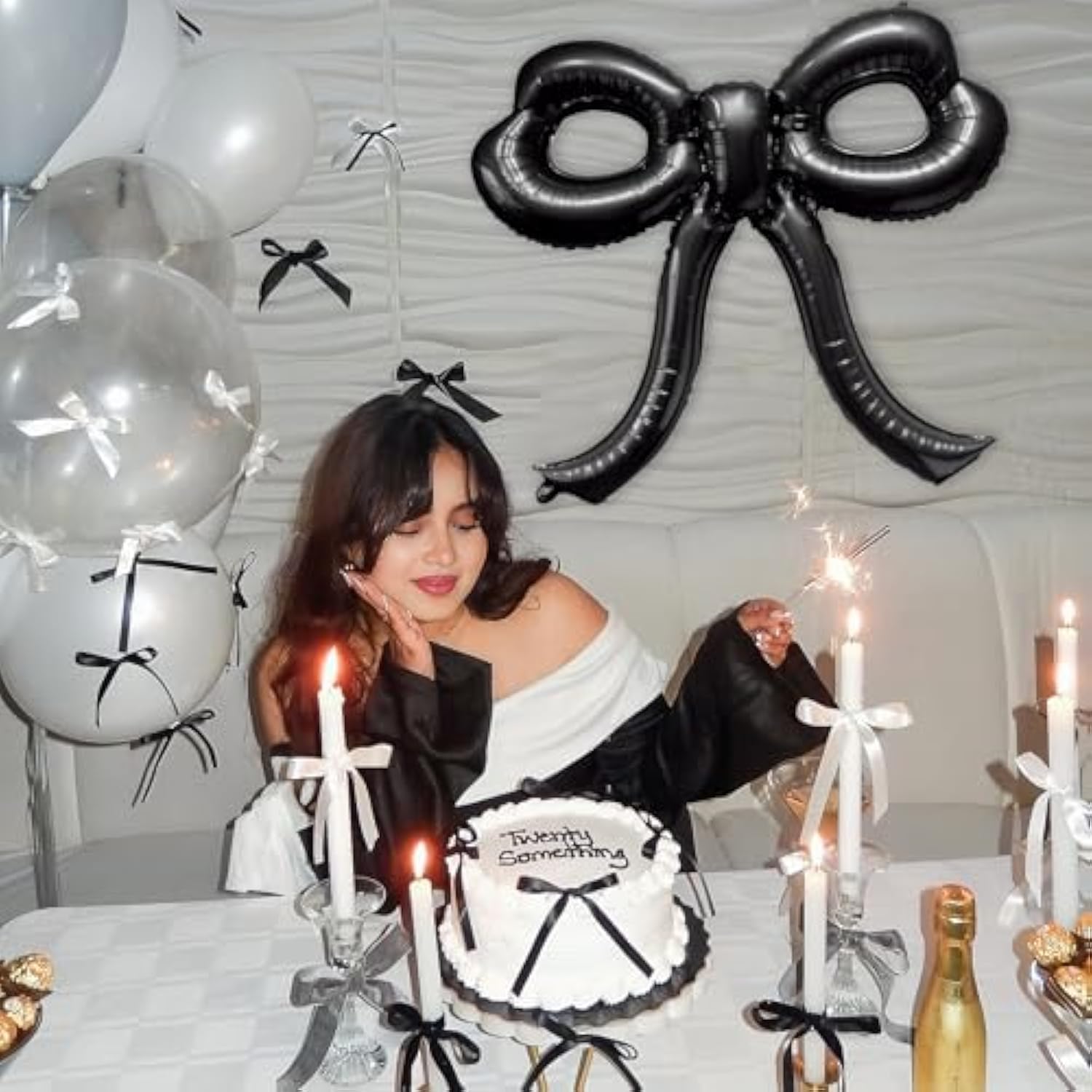 4 Pcs Black Bow Balloons, Giant Foil Decorations for Birthday, Baby Shower & Wedding