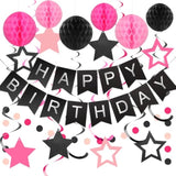 16pcs Black & Pink Birthday Decor with Banner, Swirls, Garland  Honeycombs