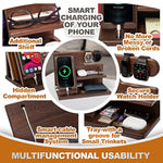 TESLYAR Wood Phone Docking Station for Men - Desktop or Nightstand Organizer - Birthday Gifts for Men, Dad - Anniversary Idea from Wife - Key Holder, Stand Wallet, Watch & Essentials (Antique Brown)