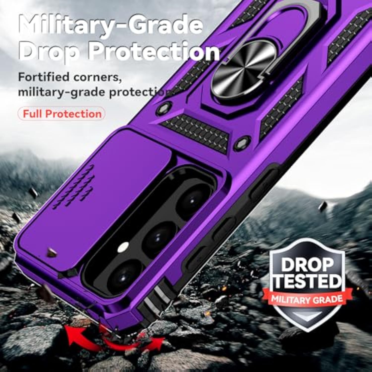 For Samsung Galaxy S25 Case With Slide Camera Cover Hd Screen Protector [15Ft Military Grade Drop Tested] Magnetic Ring Holder Kickstand Protective Phone Case For Galaxy S25 2025 (6.2 Inch), Purple