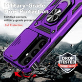 For Samsung Galaxy S25 Case With Slide Camera Cover Hd Screen Protector [15Ft Military Grade Drop Tested] Magnetic Ring Holder Kickstand Protective Phone Case For Galaxy S25 2025 (6.2 Inch), Purple