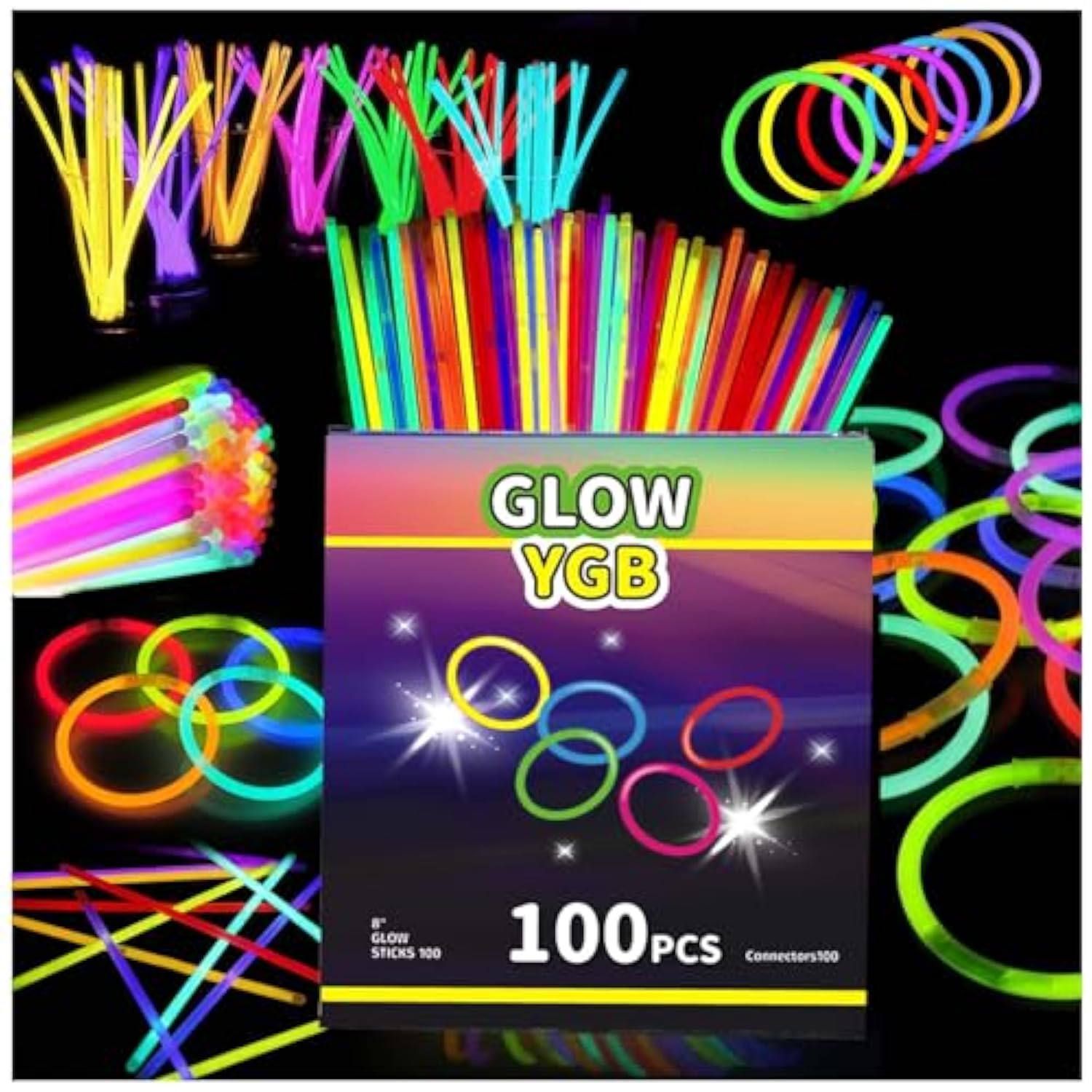 100-Pack 8-Inch Glow Sticks with Connectors for Halloween and Party Supplies