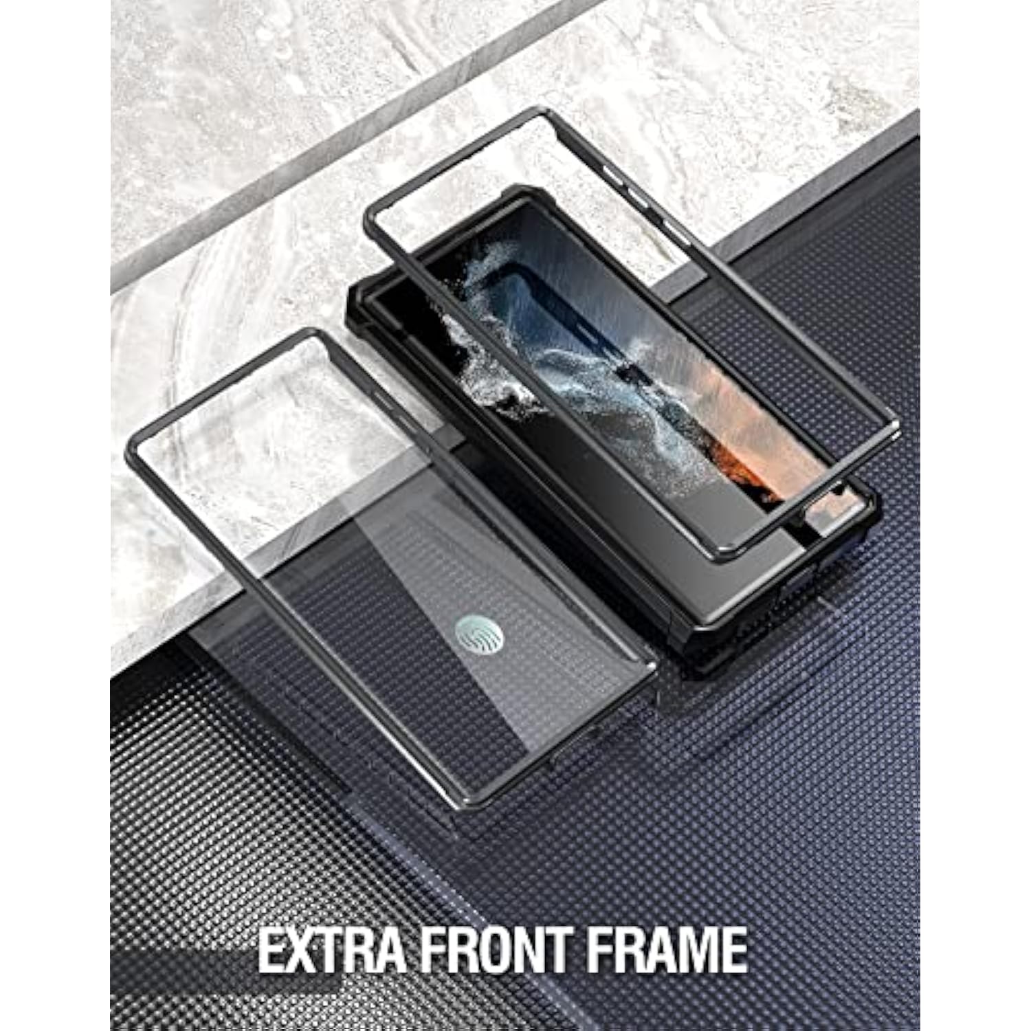 Guardian Case Compatible With Galaxy S22 Ultra 5G 6.8 Inch, Built-In Screen Protector Work With Fingerprint Id, Full Body Hybrid Shockproof Protective Rugged Clear Cover Case, Black/Clear